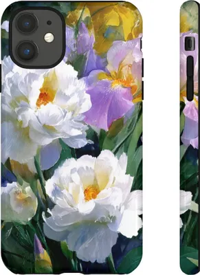Produktbild von Weiße Pfingstrosen und Flieder-Iris – Hülle Kompatibel mit iPhone 11