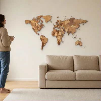 Zdjęcie produktu dla Wielokolorowa drewniana mapa świata do dekoracji ścian