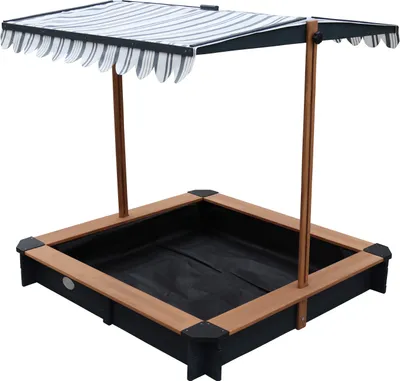 Produktbild von AXI Sandkasten Lily aus  Holz mit verstellbarem Dach in Anthrazit & Braun | Sand Kasten mit Abdeckung für Kinder mit Sitzecken | 118 x 118 cm