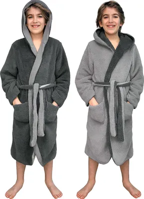 Produktbild von HOMELEVEL Kuschelfleece Bademantel für Kinder - Sherpa Morgenmantel mit Taschen Schalkragen Gürtel - Wende-Kinderbademantel für Jungen und Mädchen