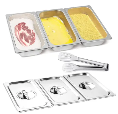Imagen del producto de Set de utensilios de empanizado de acero inoxidable de 3 piezas para la cocina