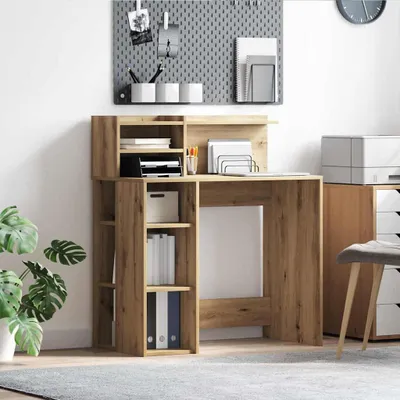Immagine prodotto di Maison Exclusive - Scrivania in legno composito effetto "Artisan Oak", dimensioni 90 x 48 x 101,5 cm