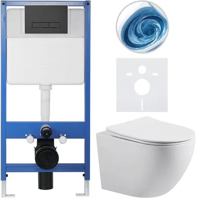 Obrázek produktu pro CERANO - Kompletní podomítkový WC set Lite/Cesso - bílá lesklá - WC tlačítko Slim, černé matné - předstěnová instalace/sádrokarton - 49x36 cm