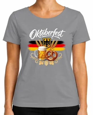 Produktbild von Deutschland Flagge Bier Brezel Trachtenshirt Lederhose Damen T-Shirt, Grau, 3XL