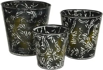 Produktbild von Topf Blumentopf Pflanztopf Übertopf Zink rund dunkelgrau 3 er Set