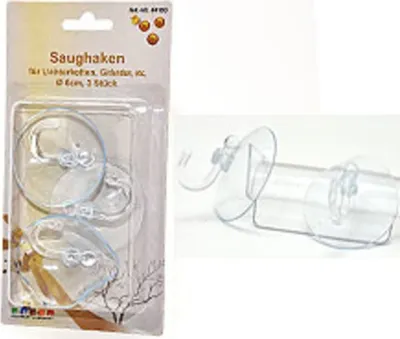 Produktbild von Saughaken Ø 6 cm, transp. mit Plastikhänger, 3 Stück