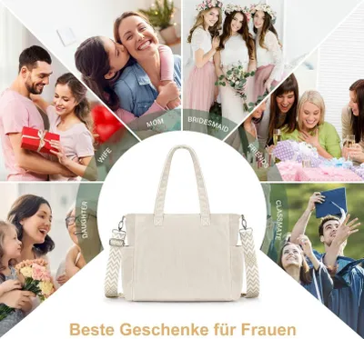 Immagine prodotto di Oscaurt Ladies Corduroy Borsa a tracolla Large Shopper Crossbody Tote Bag