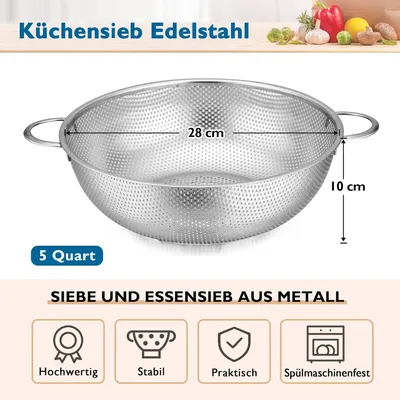 Produktbild von Sieb 28 cm, Edelstahl Kš¹chensieb Seiher mit Griff, Mikroperforiertes Nudelsieb Abtropfsieb fš¹r Ablaufen und Spš¹len Gemš¹se/Obst/Nudeln/Reis, Hochwertiges & Spš¹lmaschinenfest