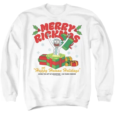 Immagine prodotto di Felpa unisex "Merry Rickmas" ispirata alla serie Rick and Morty, design natalizio, taglia L, colore bianco