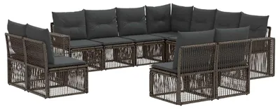 Image de Ensemble de canapés de jardin vidaXL, 11 pièces, gris et gris foncé, en polyrotin
