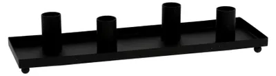 Produktbild von Schwarzes Metall-Kerzentablett für Stabkerzen - 30 x 10 cm - Kerzenständer mit 4 Haltern - Dekorativer Kerzenhalter für Tischdekoration