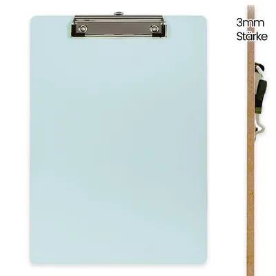 Produktbild von 10x A4 Klemmbretter Holzfaserplatte 3mm Schreibunterlage Schreibbrett Schreibmappe Klemmmappe Pastellfarben Blau Hellblau