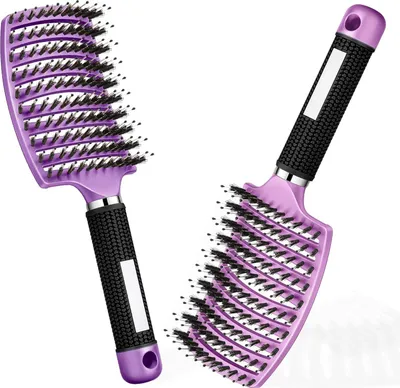 Image de Brosse à cheveux Brosse démêlante professionnelle pour cheveux longs bouclés Soies de sanglier Enfants Femmes Hommes (Rose