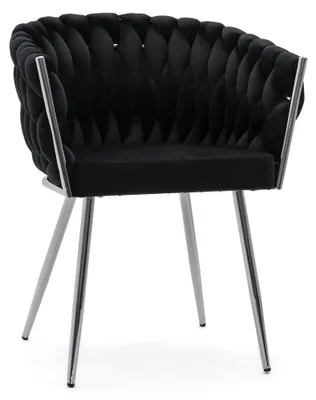 Produktbild von Geflochtener Polsterstuhl ROSA CHROME in Schwarz für den Schminktisch im Wohnzimmer
