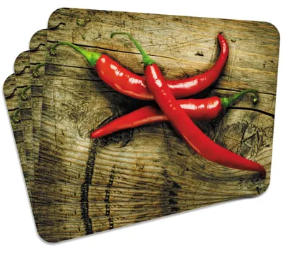 Produktbild von MG Design Set aus 4 Kork-Platzsets - Paprika 1 - 30 x 40 cm - hitzebeständig & abwischbar, mit Korkrückseite