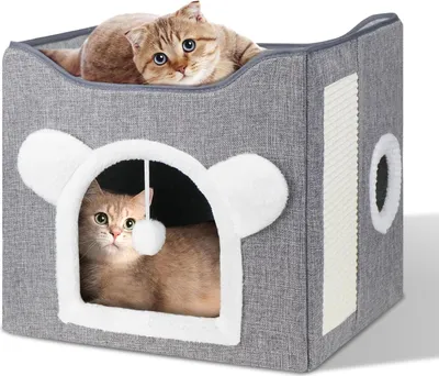 Productafbeelding van Famanu kattenhuis met krabplank en kussen - Luxe voor binnen