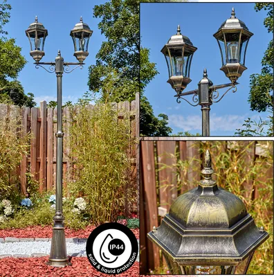 Produktbild von Forlimpopoli Außenwegeleuchte aus Metall/Glas in Schwarz/Goldfarben/Klar