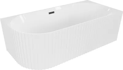 Produktbild von Mexen Gia freistehende Eck-Badewanne rechts geriffelt 170 x 80 cm, weiß glänzend, schwarzer Überlauf - 52701708000P-70