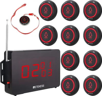 Image de Retekess TD136 Système d'appel sans fil avec batterie intégrée de 550 mAh Affichage 3 groupes pour Restaurant Bar Factory (1 écran récepteur et 10 boutons d'appel)