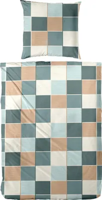 Produktbild von Primera Feinbiber Bettwäsche 155x220 Karo weiß beige blau 173108-51