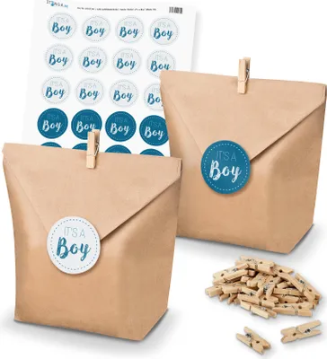 Produktbild von itenga SET Geschenktüten It s a Boy (Motiv 76) 24 x Tüten + Klammern + Sticker