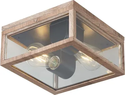 Produktbild von Industrielle Deckenleuchte Holzoptik IP44 2 Flammig Charlois
