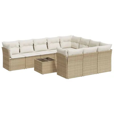 Produktbild von vidaXL 11-tlg. Garten-Sofagarnitur mit Kissen Beige Poly Rattan