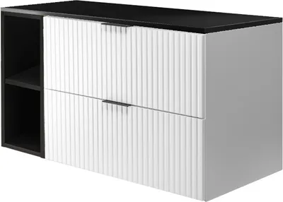 Produktbild von Badezimmerschrank, Weiß / Schwarz + schwarzer Griff, 100 x 57 x 46 cm