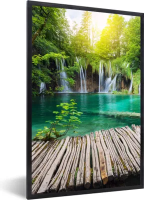 Produktbild von MuchoWow® Gerahmtes Poster Brücke - Wasserfall - Natur 60x90 cm - Poster mit Schwarzem Bilderrahmen Wandposter Rahmen Foto Bilder - Kunst