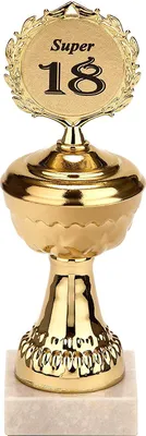 Immagine prodotto di Trofeo BRUBAKER con anno - trofeo dorato con base in marmo - idea regalo per compleanni e anniversari - motivo: Super 18