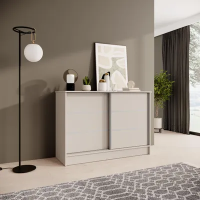 Obrázek produktu pro BEAUTYSOFA | Komoda MIRELA 120 cm, barva kašmír, příborník se 2 posuvnými dvířky, moderní design, velký úložný prostor