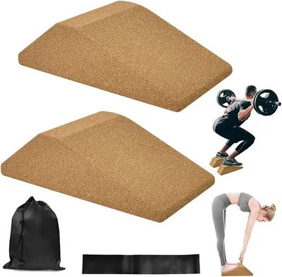 Produktbild von PolkaHome® Set von 2 Kork Squat Keilen, Keilblock, Wadenstretcher, Yogablock, Anti-Rutsch, Kork, Beinstrecker, Schräge Platte,