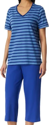 Produktbild von Schiesser Casual Essentials Schlafanzug Set aus T-Shirt und 3/4-Hose, Shirt mit umgeschlagenen Ärmeln, Hose mit elastischem Bund