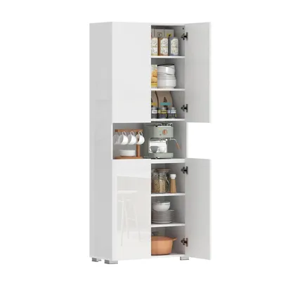 Produktbild von 180 cm Hoher Küchenschrank, Vorratsschrank mit Soft-Close-Türen und Verstellbaren Regalen, Hochglanz Weiß