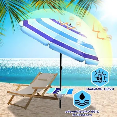 Productafbeelding van Strandparasol - Zonnescherm - Buiten ontspannen - Verstelbare hellingshoek - 213 cm - Blauw gestreept