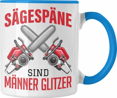 Produktbild von Trendation - Sägespäne sind Männer-Glitzer Tasse Geschenk Geschenkidee Tischler Schreiner Waldarbeiter (Blau)