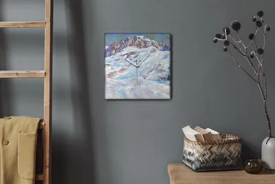 Produktbild von Coloray Hodiny Unikátní 30x30 cm  Tiché hodiny Pro obývací pokoj a kuchyň Nástěnné hodiny Plátno Bílé ručičky hodin - Malování zimního horského sněhu