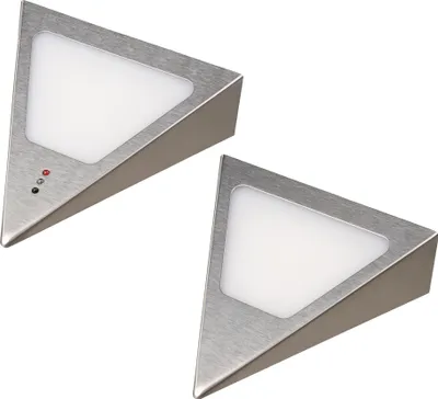 Image de kalb | Luminaires LED triangulaires à encastrer avec capteur, blanc chaud, dimmables, en acier inoxydable, lot de 2, blanc chaud