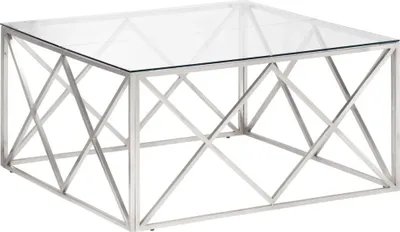 Image de vidaXL Table basse argentée Acier inoxydable et verre trempé