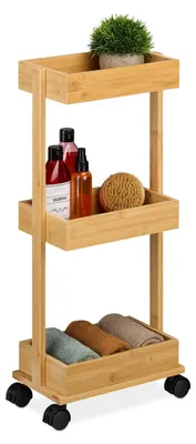 Zdjęcie produktu dla Wózek łazienkowy - Wózek kuchenny - 3 poziomy - Wąska bambusowa półka - 31 cm szerokości - Naturalny