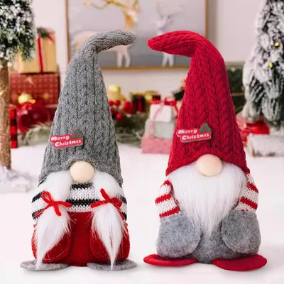 Produktbild von Weihnachtswichtel Weihnachtszwerg Plüsch - 24 cm - Set aus 2 Stück - Rot und Grau - Weihnachtsdeko