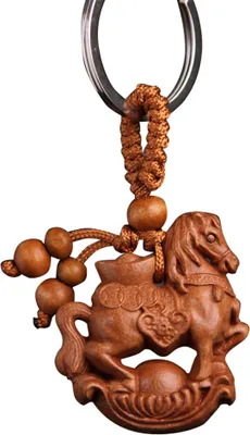 Produktbild von Chinesisches Sternzeichen, geschnitzter Holzanhänger, Schlüsselanhänger, Schlüsselanhänger, Tasche, Hängedekoration, Geschenk-Pferd