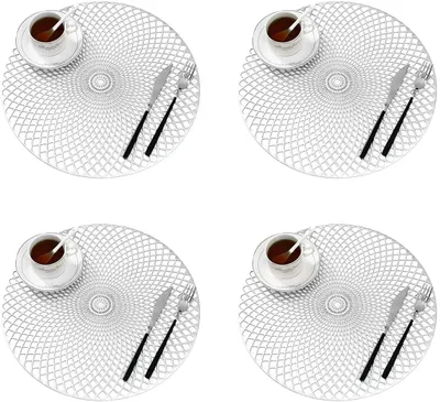 Produktbild von Platzdeckchen 4er Set, Gold Tischuntersetzer Rund Platzset Tischset Vinyl Hohl Platzsets Abwischbar PVC Platzdeckchen für Küche, Zuhause, Speisetisch ( 38 cm)