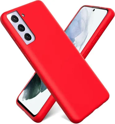 Two red phone cases are arranged diagonally on a white background.