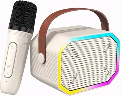 Obrázek produktu pro Béžový balíček pro dívčí karaoke – bezdrátový LED mikrofon – hračka – dárek pro děti