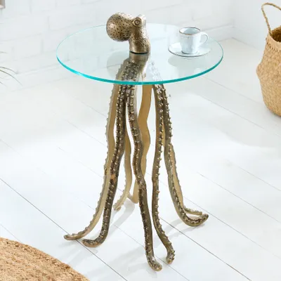 Produktbild von riess-ambiente Runder Beistelltisch WILDLIFE OCTOPUS 70cm messing gold Metall Glas Skulptur Couchtisch Tisch