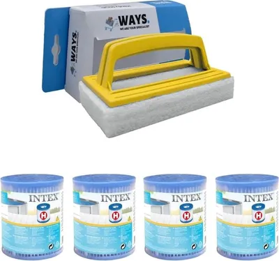 Produktbild von Intex - Sparpackung - H-Filter Passend für Filterpumpe 28602GS - 4 Stück & WAYS Scheuerbürste