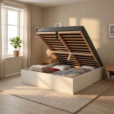 Produktbild von Weber Bilbao, Bett mit Aufbewahrung/Ausziehbett, Rechteckig, Partikelbord, Weiß, 160 cm, 2 m