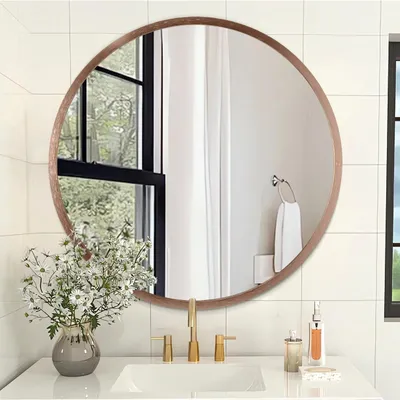Image de Omgoods - Miroir rond mural avec cadre métallique rose doré