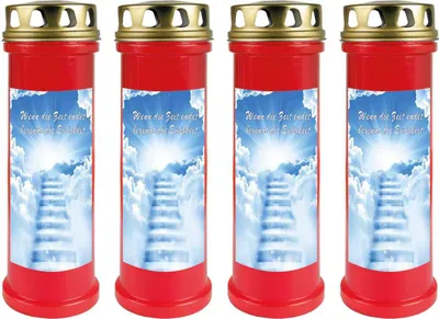 Produktbild von Grabkerze Rot 4er Pack, Brenndauer: 100 Stunden ( je Kerze ), Motiv: Treppe